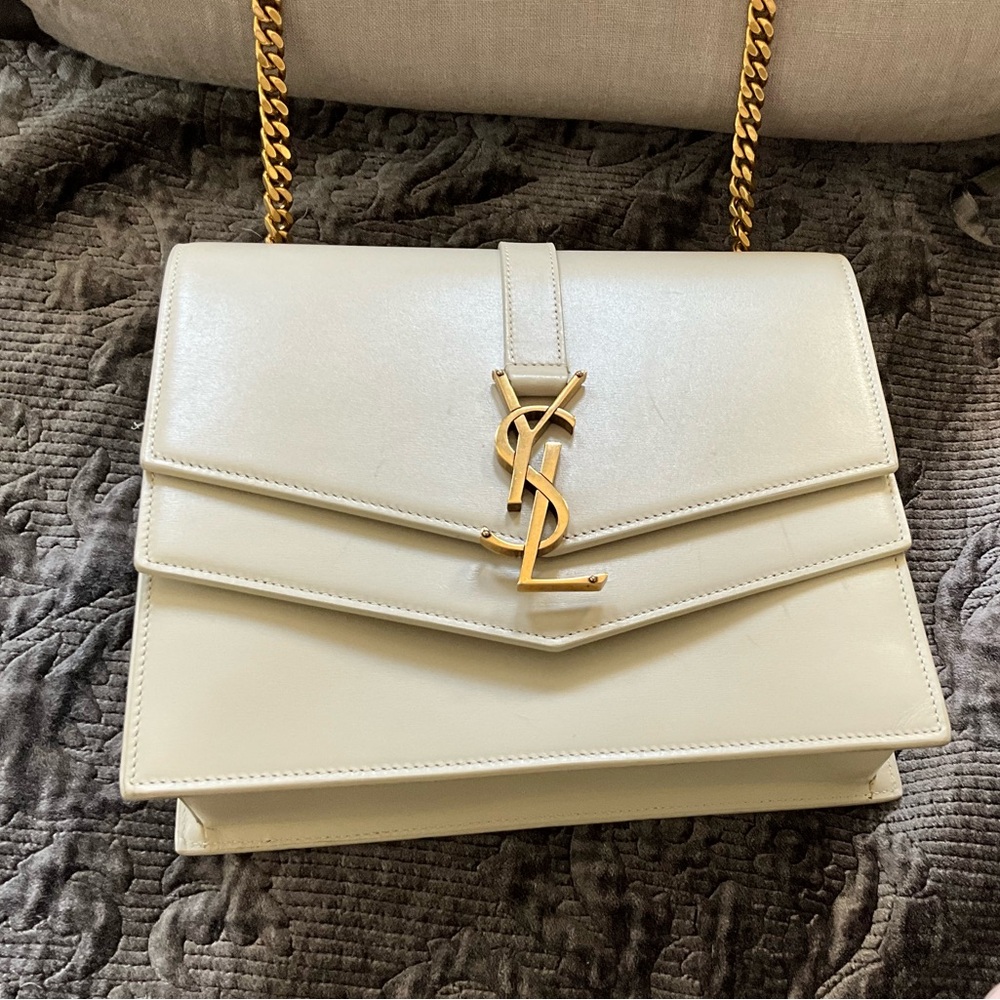 Authentic YSL-PRISTINE LIKE NEW- Calf leather Dbl Envelope with brass hardware